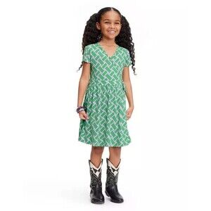 DVF Target girls Short Sleeve Vintage Weave Green Faux Wrap Dress NWT